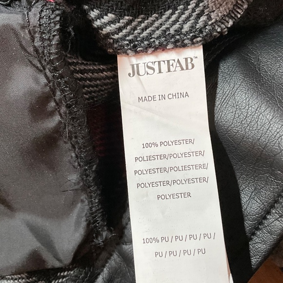 JUST FAB Plaid Cropped Jacket Faux Leather Trim Front Button Closure US Sz 3X - Picture 9 of 11